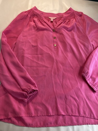 Lily Pulitzer Women's M Button Pullover Pink 100% silk Blouse - Picture 7 of 8