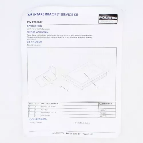 Polaris Air Intake Bracket Service Kit Part Number - 2206647 - 第 1 张/共 3 张