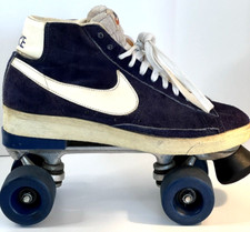 Vintage Nike Men  s Blazer Roller Skates Roller Wheels Blue Suede 1970  s