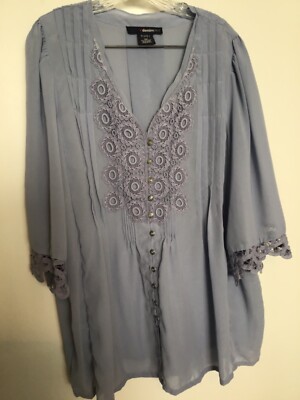 Women's Denim & Co Light Purple Blouse Top 100% Polyester Plus Sz 18W