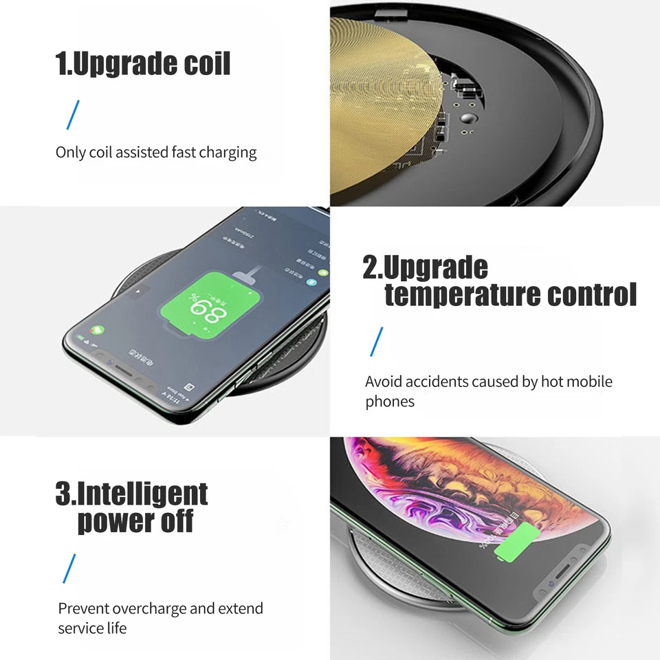 Wireless Fast Charger Charging Pad Dock for Samsung For iPhone Android Phone - Image 2 of 4
