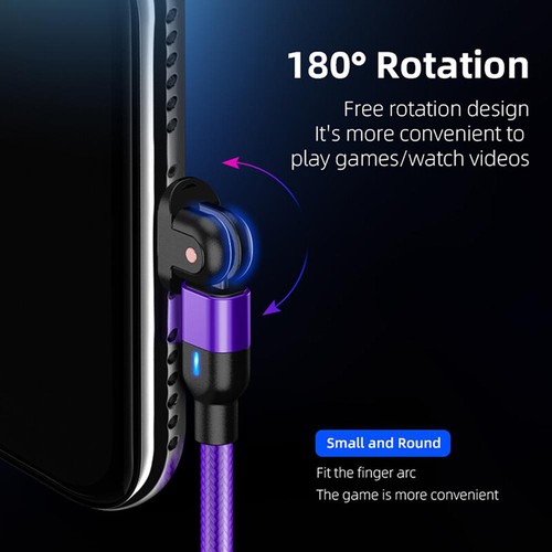 180° Rotate USB C Cable LED Type C 3A Fast Charging Data For Samsung S20 HUAWEI - Picture 5 of 15