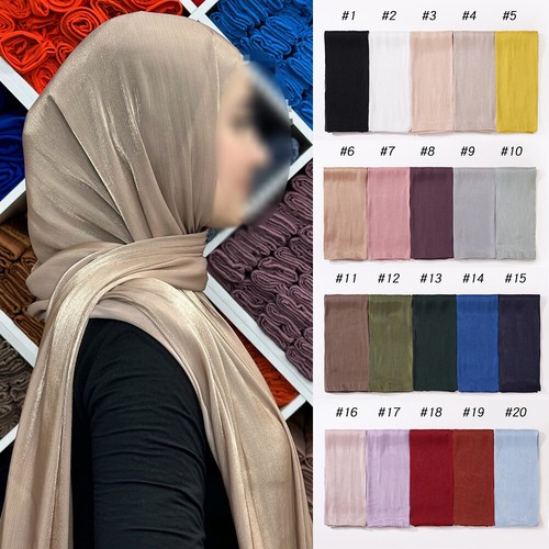 Chal Plisado De Chifón Para Mujeres Brillante Hijabs Bufanda Bufanda Turbante Envoltura - Imagen 23 de 44