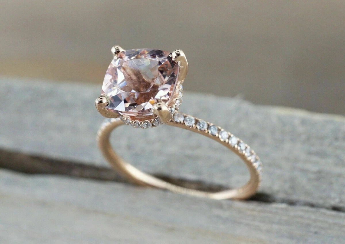 11x9mm Oval Cut 4.5 Carat Peach Morganite Solitaire Diamond Moissanite 10k Rose  Gold Bridal Ring Set - Walmart.com