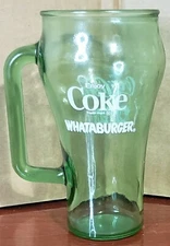 Vintage 1980's Coca-Cola Cowboy Whataburger Green Glass Handled Mug