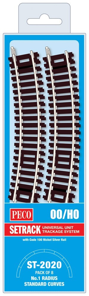 Peco Setrack Standard Curves No 1 Radius (Pk 8) OO Gauge Model Railway ST-2020