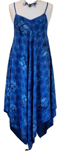 Italian Hanky Hem Dress Blue Mandala Print Holiday Beach One Size UK 8-16 NEW - 第 10/14 張圖片