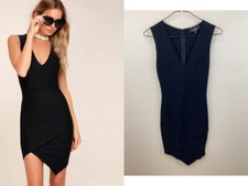 Lulus M Be Me Little Black Dress Bodycon Asymmetrical Hem Sleeveless