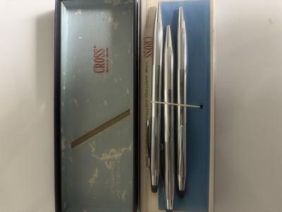 Cross Fine Writing Instrument Steel Pen & Pencil Set Silver Tone in Original Box