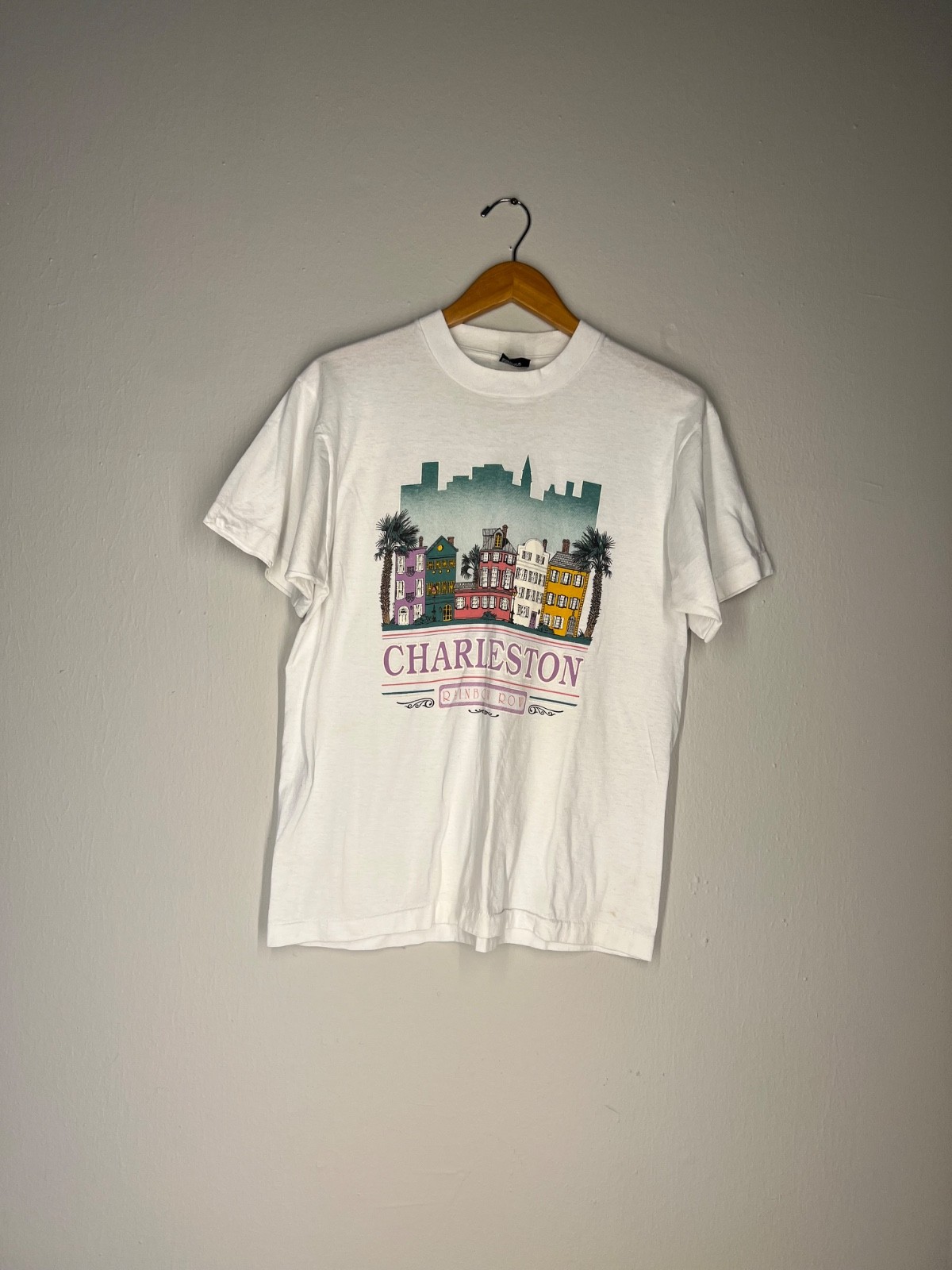 FILA T shirt Charleston Rainbow Row vintage anni 90 punto singolo L USA