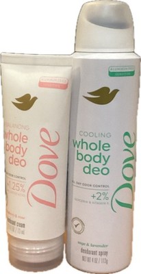 2 x Dove Whole Body Deodorant Spray & Cream Sage & Lavender, Rose Aluminum Free