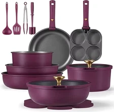 21Pcs Pots and Pans Set, Nonstick Cookware Set Detachable Handle, Induction Kitc