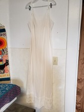 Vtg FULL Long Slip Large Lingerie Slip Dress Nylon White Lace Basic Maxi Length