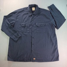 Dickies Mens 2XL Navy Blue Long Sleeve Button Down Work Shirt 574DN Twill