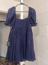 Lulus Navy Square Neck Puff Sleeve A-Line Short Dress w/ Pockets Size S