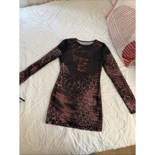 Long Sleeve Leopard-Print Bodycon Dress in Dark Brown