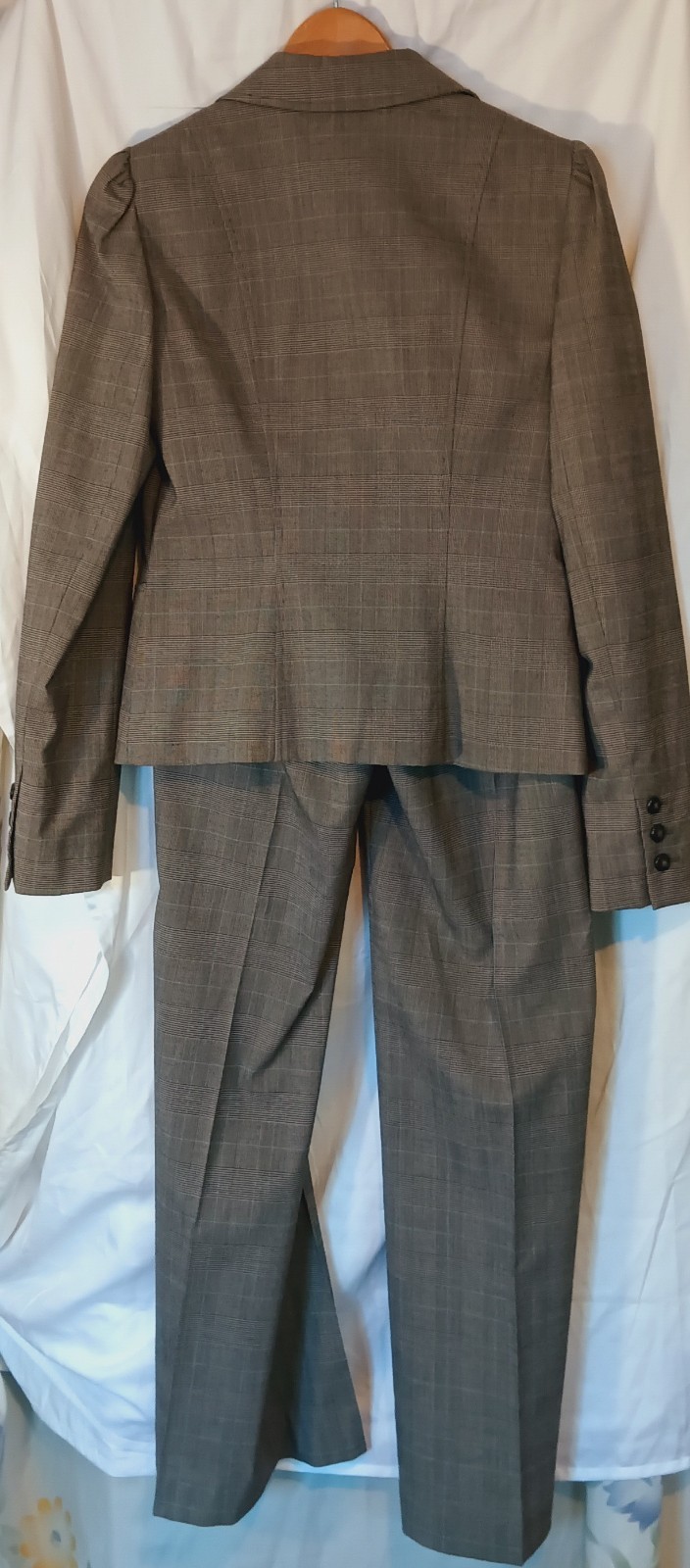 Nine West Women's Pant Suit Size  2 Gray Windowpane Plaid Pre Owned Excellent 