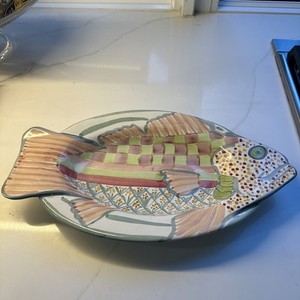 Rare Mackenzie Childs Colorful Fish-Shaped Ceramic Platter 19” Vintage