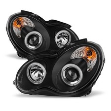 Mercedes Benz 01-07 W203 4Dr C-Klasse Schwarz Doppel Halo Projektor Scheinwerfer Mercedes Benz 01-07 W203 4Dr C-Klasse Schwarz Doppel Halo Projektor Scheinwerfer