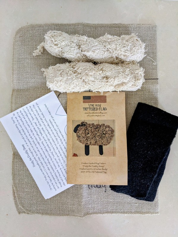 "PRUDY THE PRODDY SHEEP" rug hooking kit    primitive/ folk art