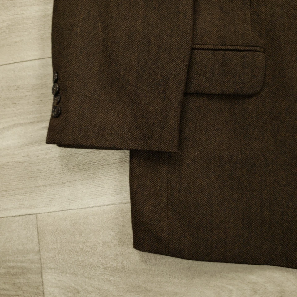 Stafford Vtg Wool Blazer Men's 44S (31.5" sleeve) Brown Herringbone Three Button - Image 4 of 4