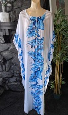 Vtg 80's Resort Line Accordion Pleated Floral Hawaiian Kaftan O/S Bird Paradise