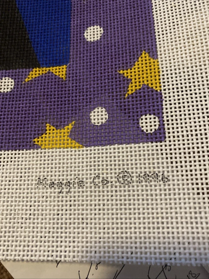 Maggie Co Handpainted Needlepoint Canvas 2 Cats Stars Big 1996 Black White New - Image 3 of 4