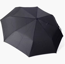 Black Compact Folding Umbrella with Wrist Strap Handle, Unisex