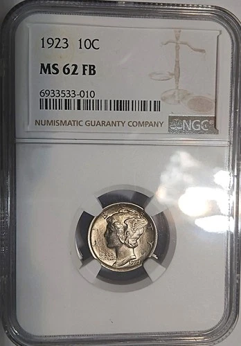 1923-p Mercury Dime Full Bands SILVER GEM BU uncirculated ms62 ms fb NGC MS62FB