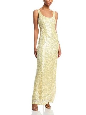 Milly Yellow Sequin Scoop-Neck Maxi Dress