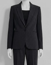 DKNY Women's Black Pinstripe Single Button Long-Sleeve Blazer Jacket Size 8