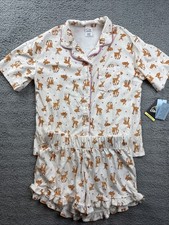 Art Class Girls XXL 16/18 Cream Holiday Short Sleeve Button Down Pajama Set