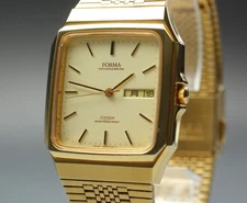 [N MINT] Vintage Citizen Forma 5500-F50077 Gold Square Kanji Quartz Men's Watch