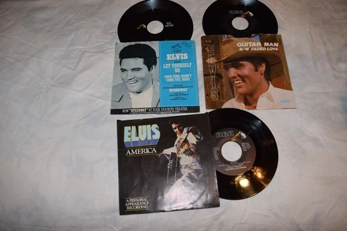 ELVIS PRESLEY-"LOT OF 3 DIFFERENT ORIGINAL 45 RPM RECORDS WITH PICTURE SLEEVES"