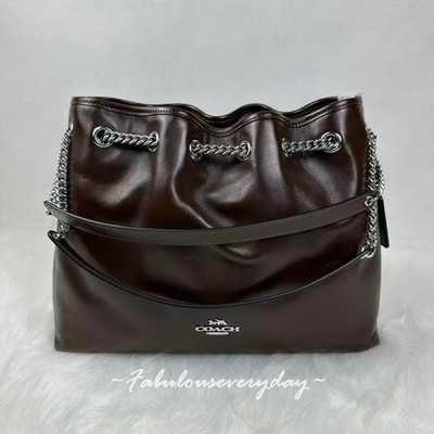 Coach Evelyn Shoulder  Bag In Leather/Silver/Maple CCZ79 NWT