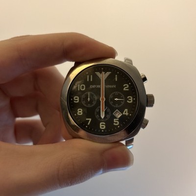 EMPORIO ARMANI AR5815 SILVER STAINLESS STEEL & BLACK CHRONOGRAPH MEN'S WATCH