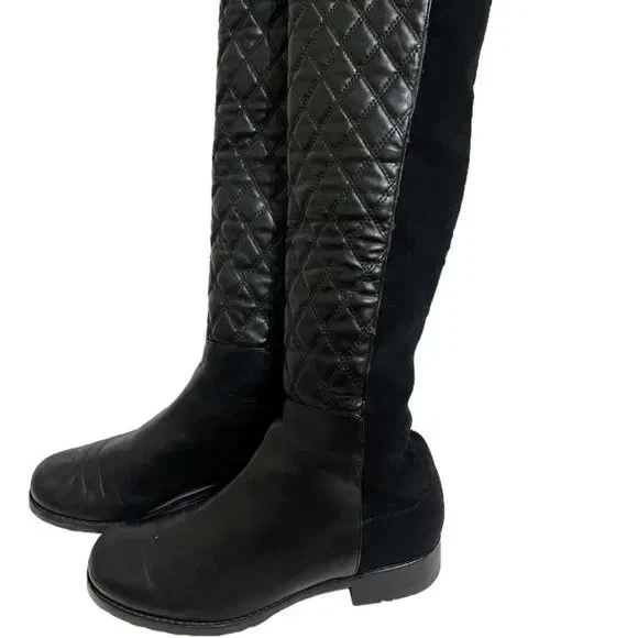 Stuart Weitzman 50/50 Sobre la Rodilla OTK Botas Acolchadas Elásticas Cuero Negro 10 Foto 4 de 4