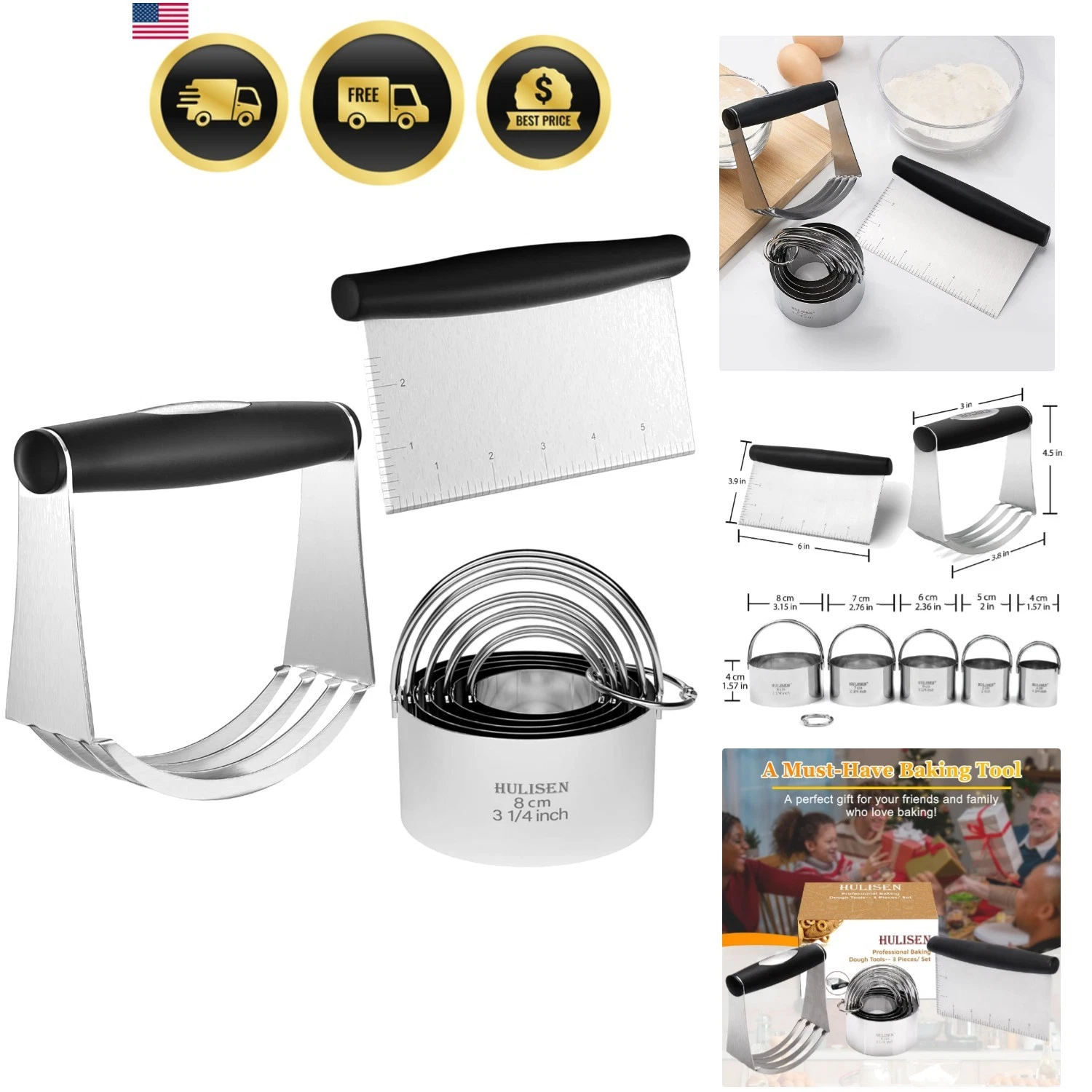 Baking Tools Set Pastry Cutter Dough Blender Scraper Stainless Steel 3 Pcs
Opens in a new window or