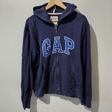 Gap Heritage Navy Fleece Full Zip Hoodie Men's M Logo Pockets Hooded Long Sleeve