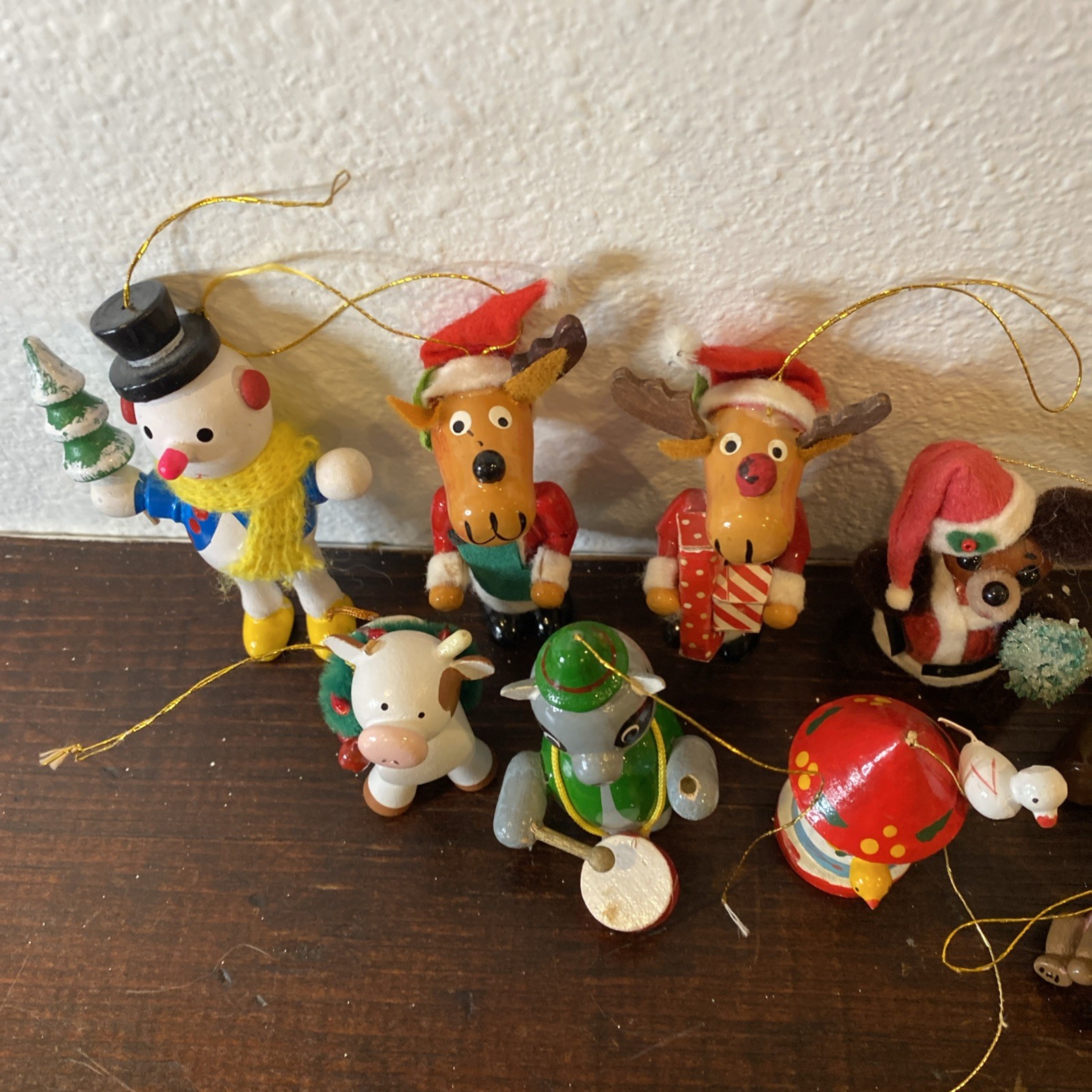 Lot Of  13 Various Wooden Christmas Ornaments Various Figures Some  Vintage