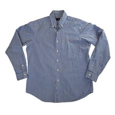 Ralph Lauren Button Down Shirt Men's Medium Blue Gingham Pony Oxford Cotton
