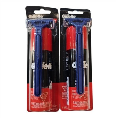 2pack Gillette 70104 2-blade Sensor2 Razor & 2oz Foamy Shaving Cream Travel Kit