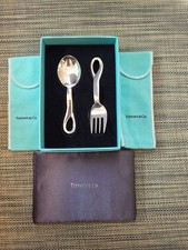 Tiffany  Co Sterling Silver Baby Fork and Spoon Set in Box