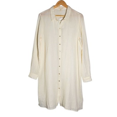Eileen Fisher Organic Cotton Lofty Gauze Classic Collar Shirt Dress - NWT