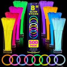 500 Ultra Bright 8 Inch Glow Sticks Bulk Pack with 500 Connectors