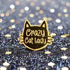 Iron On Patch Crazy Cat Lady 3.5 Gold Embroidered Border Accents Sparkly NWT