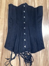 Charmian Black Overbust Corset, Boned, Hook Eye, Strapless, Size M