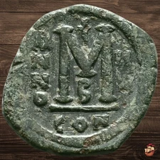 Byzantine Follis coin - Justin II (565-578) Constantinople (Sear 360) @X764