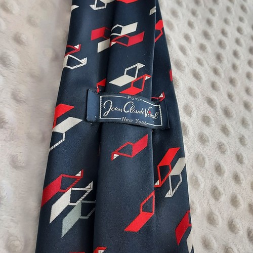 Vintage Jean Claude Vidal Krawatte 100% Seide Print Krawatte Navy Rot Weiß Americana - Bild 5 von 12