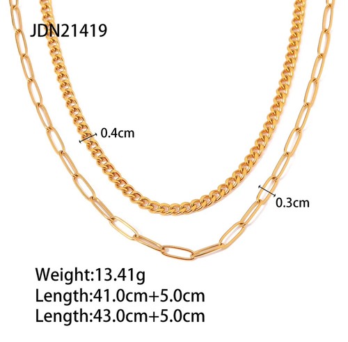 Collar Mujer Doble Cadena Chapado en Oro 18k Acero Inoxidable Joyería Regalo - Imagen 3 de 15